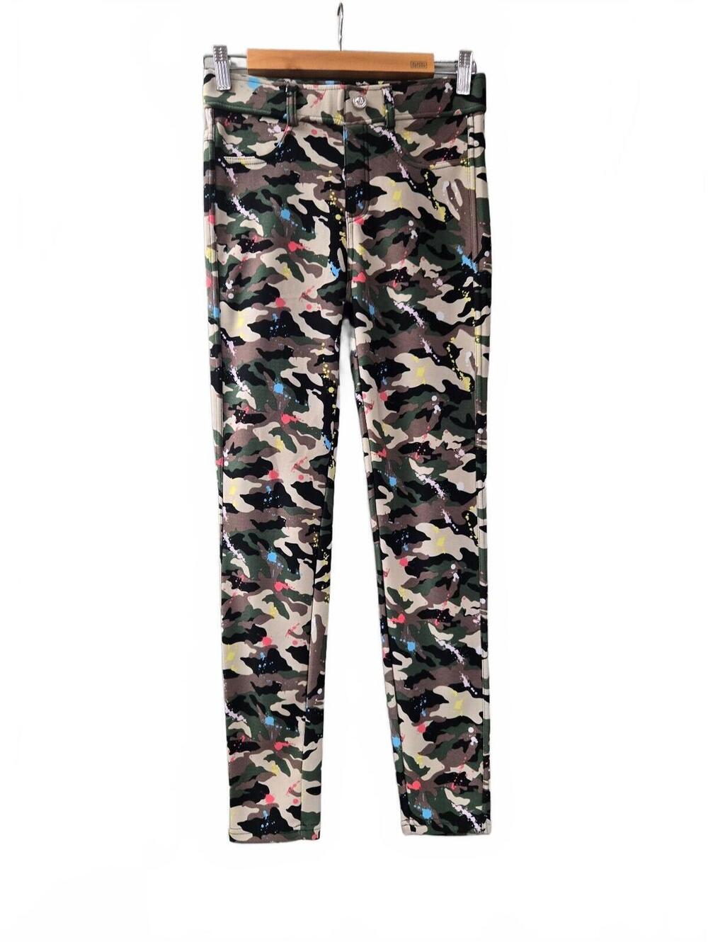 Thrill Jeans Women's Camouflage Print Skinny Pants with Colorful Paint Splatter